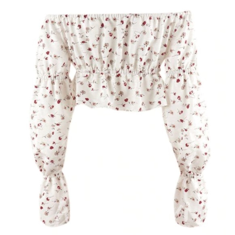 boho gypsy floral print off shoulder crop top - Picture 5 of 5